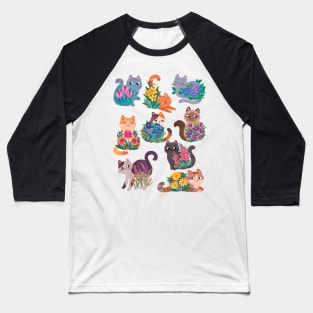 Cats in Flowers Baseball T-Shirt